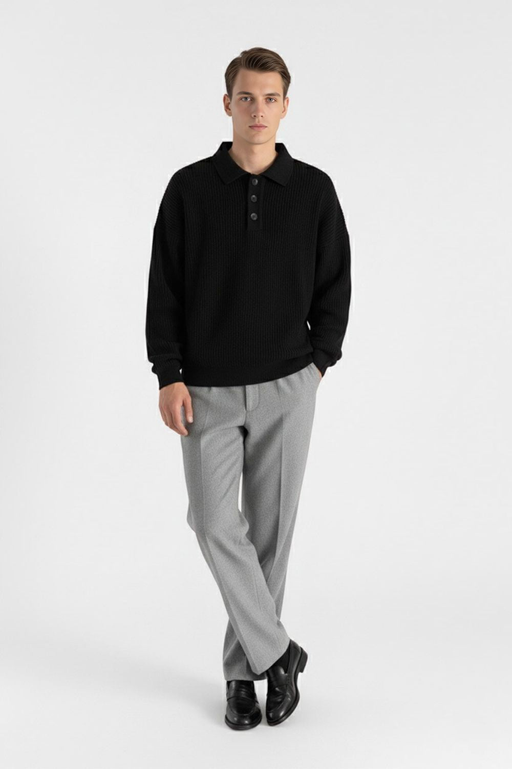 Valcien | Men’s Knitted Jumper – Loose Polo Collar Autumn Winter