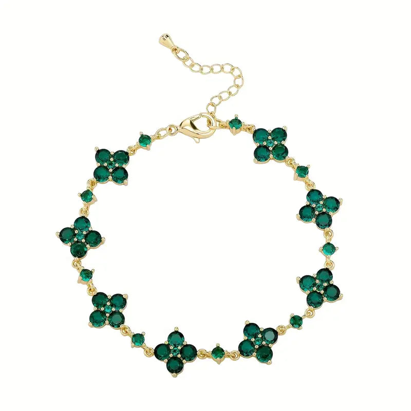 Valcien | 12mm Iced-Out Lucky Star Infinity Bracelet – Green Pink Black CZ Hip Hop Chain for Men