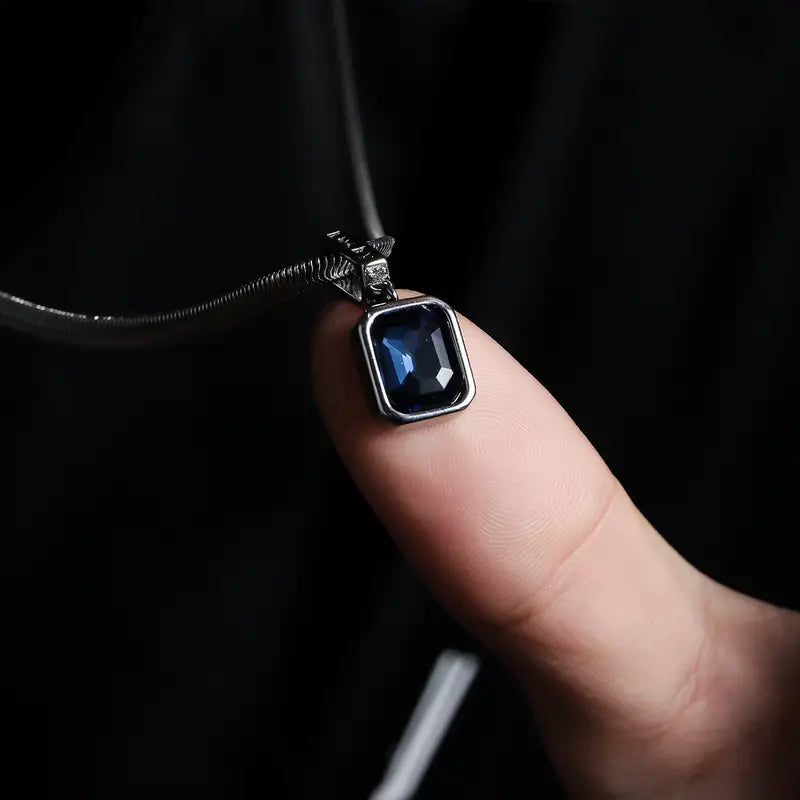 Valcien | Blue Pendant Necklace with Sleek Snake Chain – Minimalist Jewelry Men