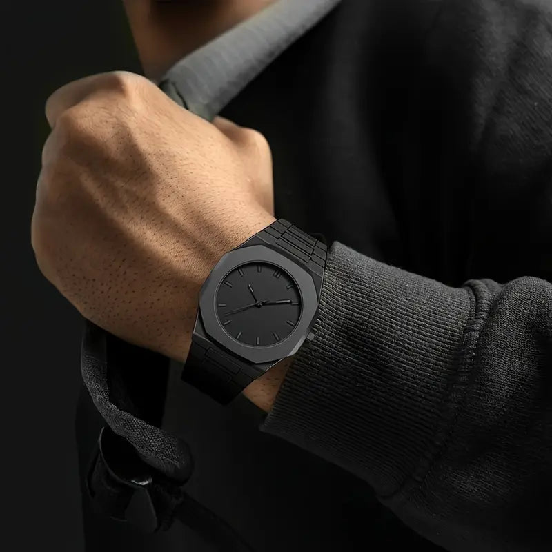 Valcien | Black Men's Business Quartz Watch – Lightweight Plastic Build, Round Dial Pointer Display