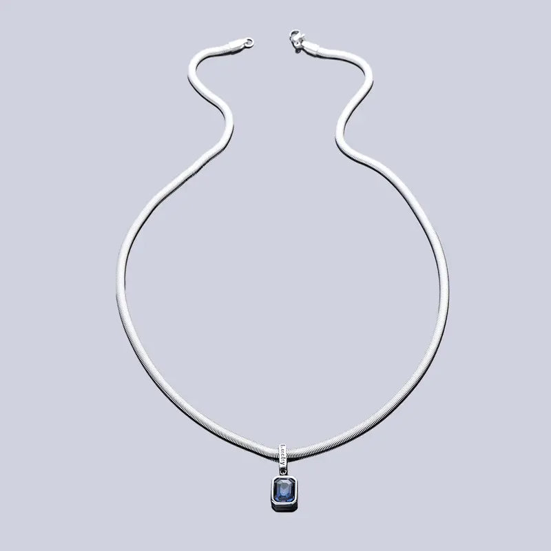 Valcien | Blue Pendant Necklace with Sleek Snake Chain – Minimalist Jewelry Men
