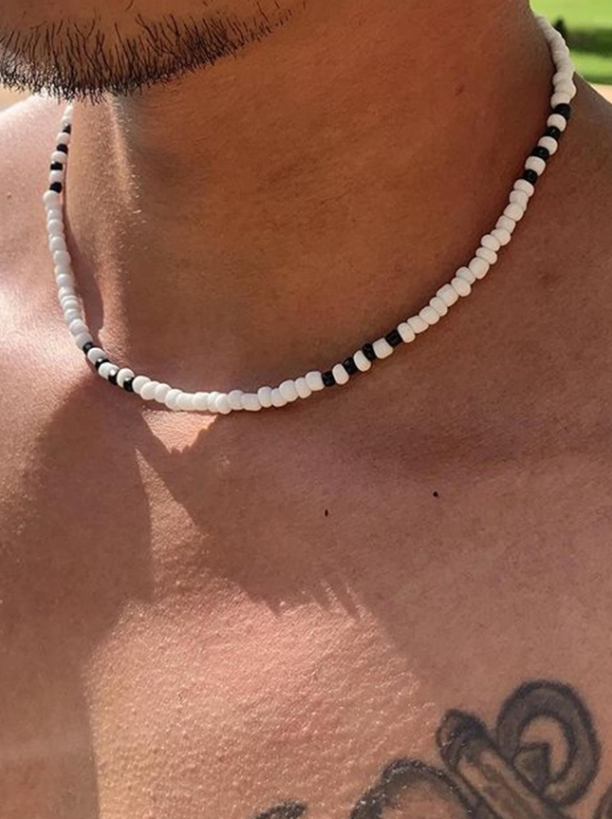 Valcien | Men's Two-Tone Beaded Necklace – Glass Fashion Jewelry for Daily Wear, Gifting & Party Style
