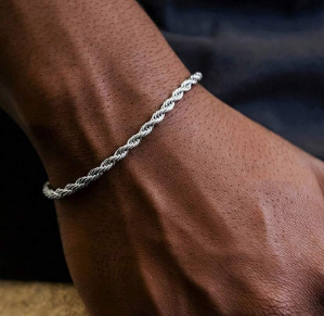 Valcien | Men's Silver Stainless Steel Twist Chain Bracelet – Hip Hop Jewelry, Durable & Stylish Accessory
