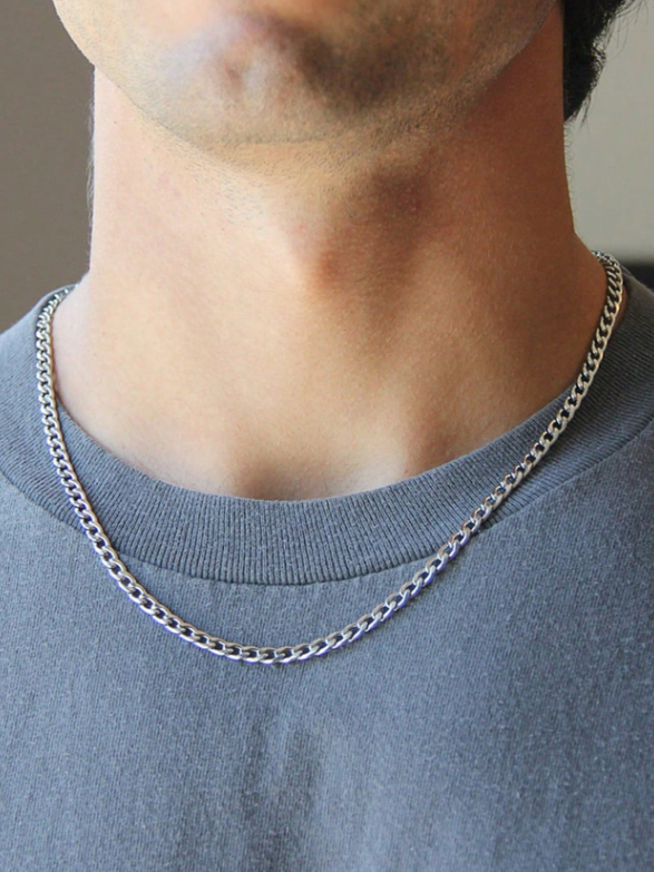 Valcien | Men's Lock Chain Necklace – Stainless Steel, Waterproof, Anti-Fading Silver Chain Gift for Him
