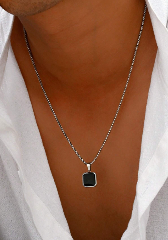 Valcien | Simple Punk Black Painted Pendant Necklace with Stainless Steel Chain – Daily & Business Men’s Accessory