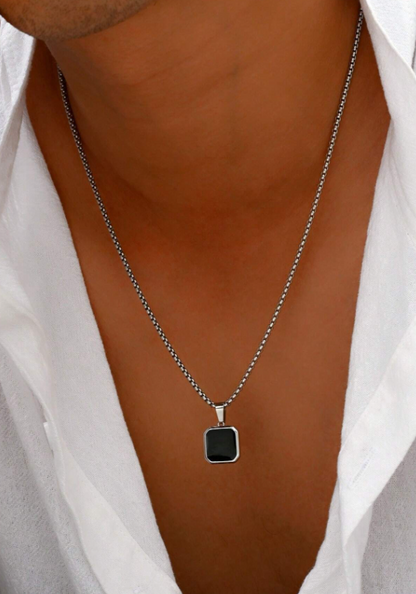 Valcien | Simple Punk Black Painted Pendant Necklace with Stainless Steel Chain – Daily & Business Men’s Accessory