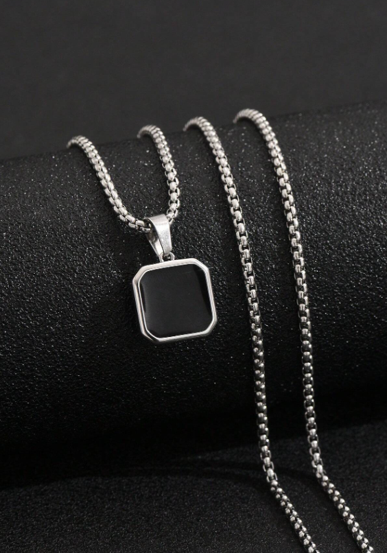 Valcien | Simple Punk Black Painted Pendant Necklace with Stainless Steel Chain – Daily & Business Men’s Accessory