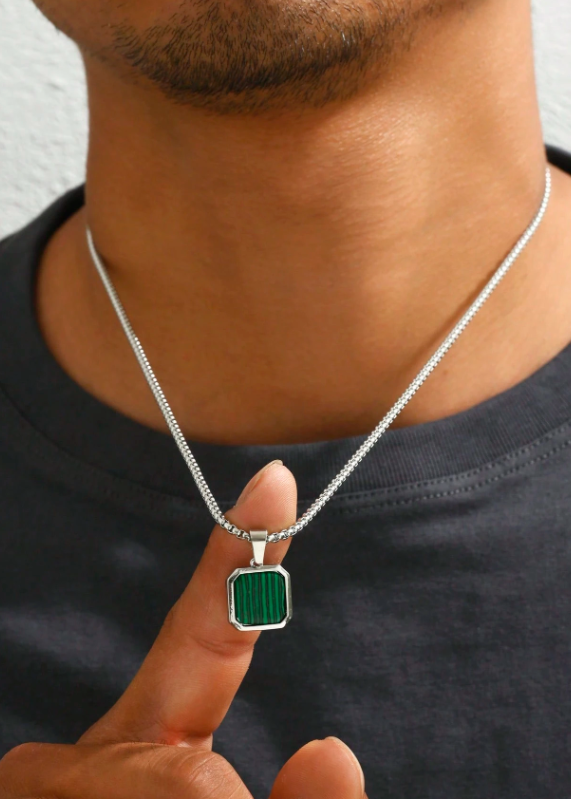 Valcien | Simple Punk Black Painted Pendant Necklace with Stainless Steel Chain – Daily & Business Men’s Accessory