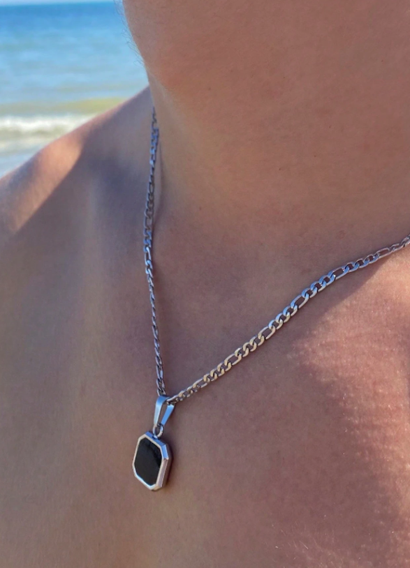 Valcien | Simple Punk Black Painted Pendant Necklace with Stainless Steel Chain – Daily & Business Men’s Accessory