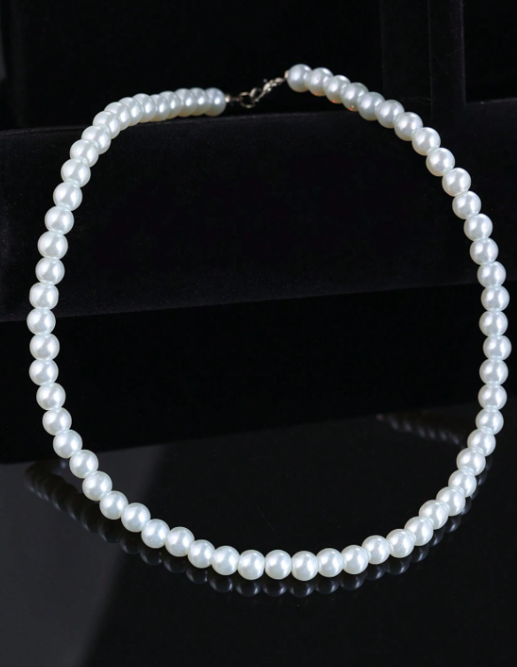 Valcien | Unisex Faux Pearl Beaded Necklace – Retro Style Collarbone Chain for Daily Wear & Couple Gift