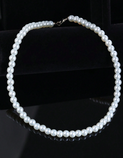 Valcien | Unisex Faux Pearl Beaded Necklace – Retro Style Collarbone Chain for Daily Wear & Couple Gift