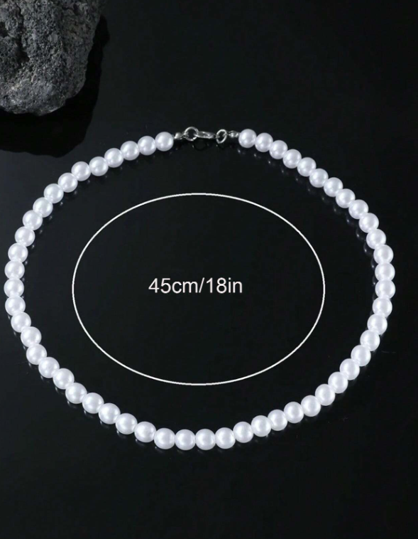 Valcien | Unisex Faux Pearl Beaded Necklace – Retro Style Collarbone Chain for Daily Wear & Couple Gift