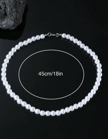 Valcien | Unisex Faux Pearl Beaded Necklace – Retro Style Collarbone Chain for Daily Wear & Couple Gift
