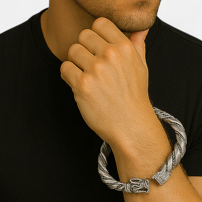Valcien | Men's Wolf Head Torc Bracelet – Stainless Steel Strength, Symbolic Power