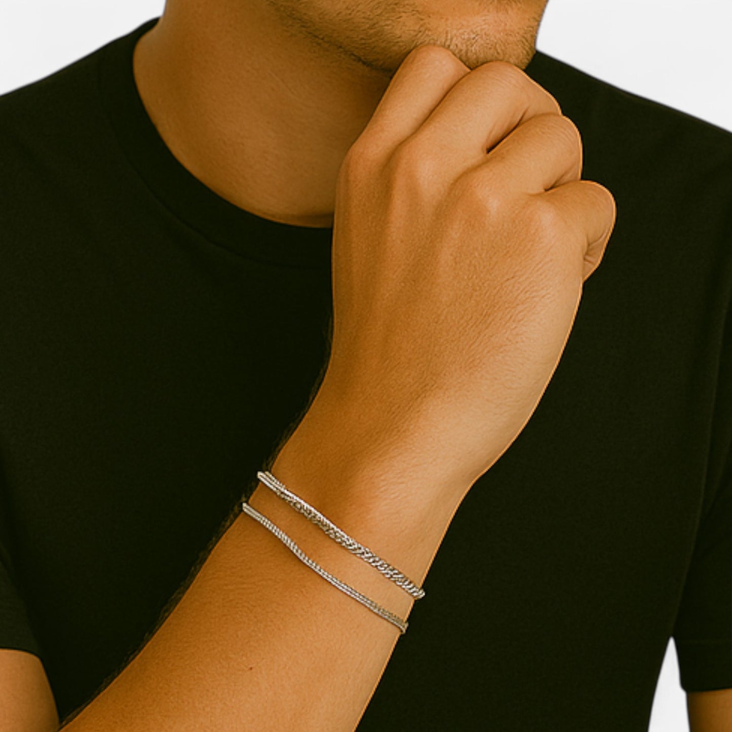 Valcien | Men's Minimalist Bracelet Set – Silver-Tone Steel, Sporty Versatility (2pcs)