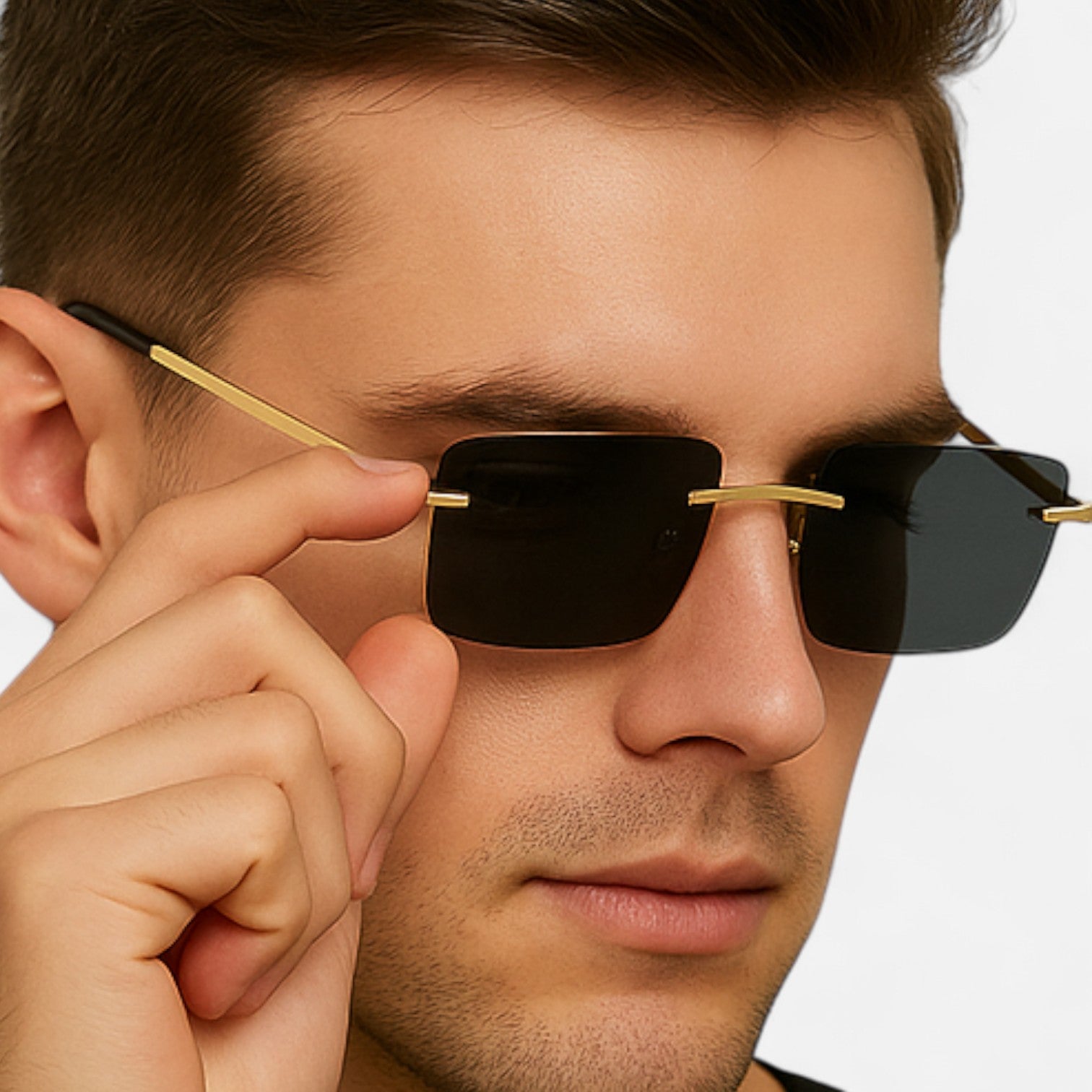 Valcien | Unisex Rimless Square Sunglasses – Minimal Metal Frame, Modern Beachwear Style