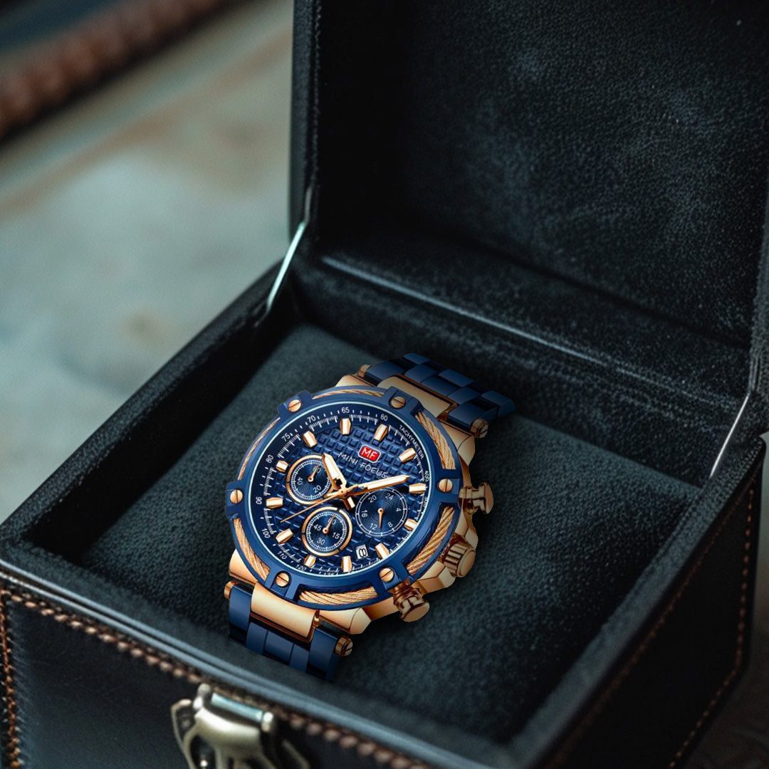 Velocity Chronograph – Men’s Stainless Steel Watch | Luminous Dial, Calendar & Stopwatch Function