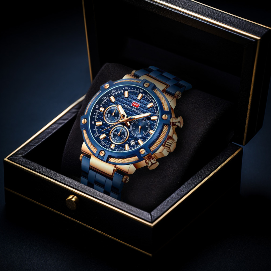 Velocity Chronograph – Men’s Stainless Steel Watch | Luminous Dial, Calendar & Stopwatch Function