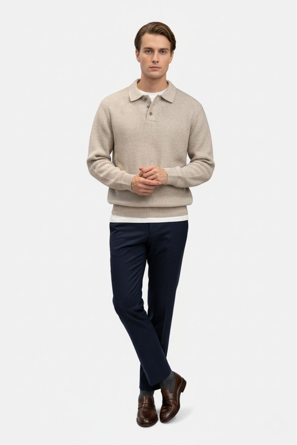 Valcien | Men’s Knitted Jumper – Polo Collar High Stretch Autumn Winter