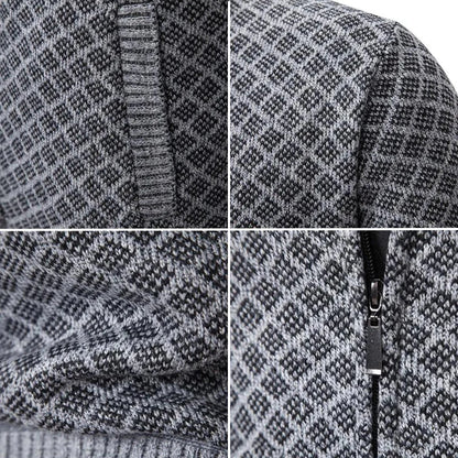 Men’s Zip-Up Cardigan | Classic Diamond Pattern Sweater