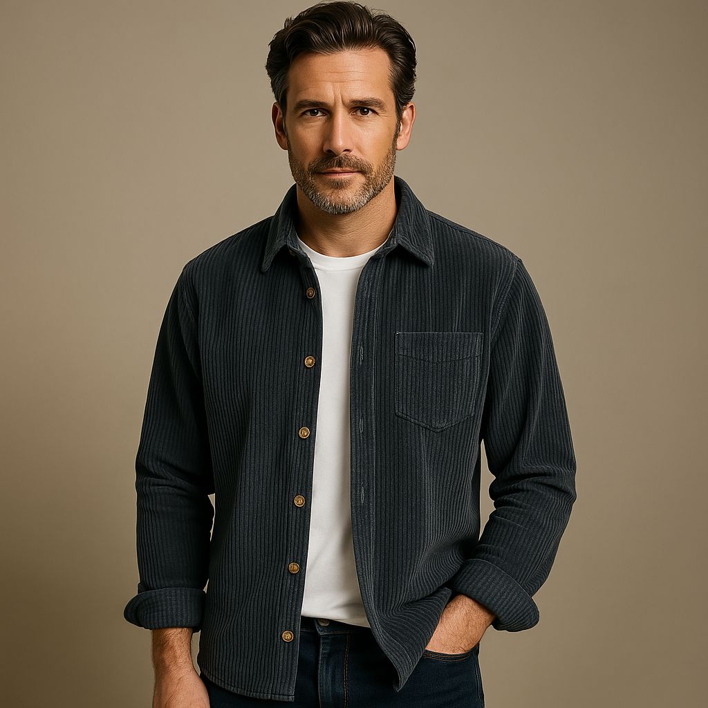 Men’s Ribbed Button-Up Shirt – Clean Lines, Timeless Versatility