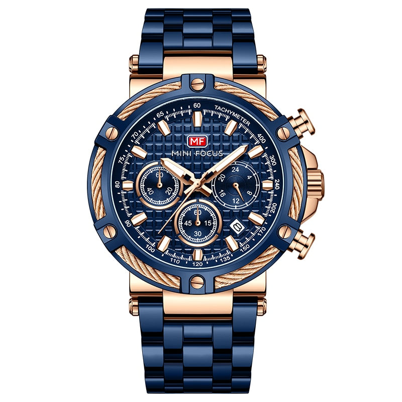 Velocity Chronograph – Men’s Stainless Steel Watch | Luminous Dial, Calendar & Stopwatch Function
