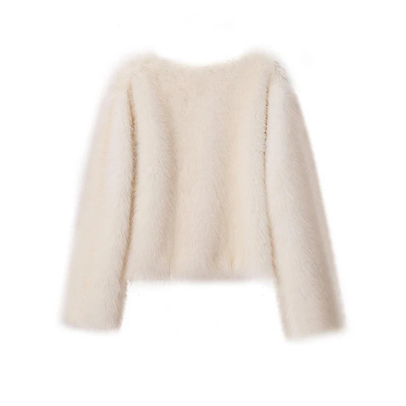 Women Vintage Warm Fluffy Cropped Fur Coat