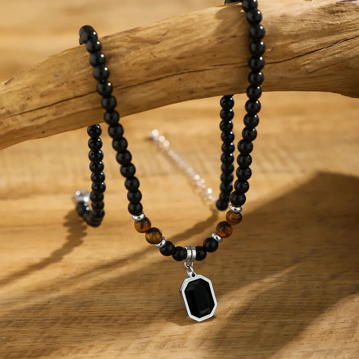 Valcien | Men Black Onyx Beaded Pendant Necklace