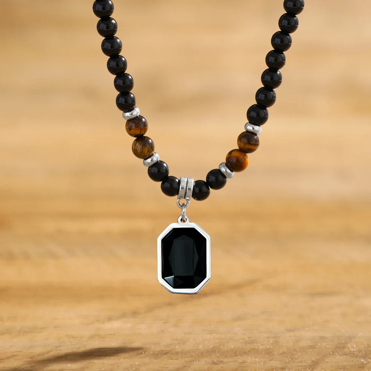 Valcien | Men Black Onyx Beaded Pendant Necklace