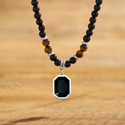Valcien | Men Black Onyx Beaded Pendant Necklace