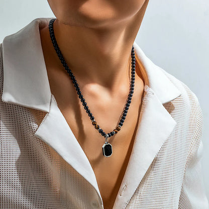 Valcien | Men Black Onyx Beaded Pendant Necklace