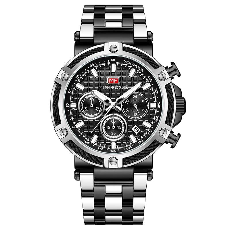 Velocity Chronograph – Men’s Stainless Steel Watch | Luminous Dial, Calendar & Stopwatch Function