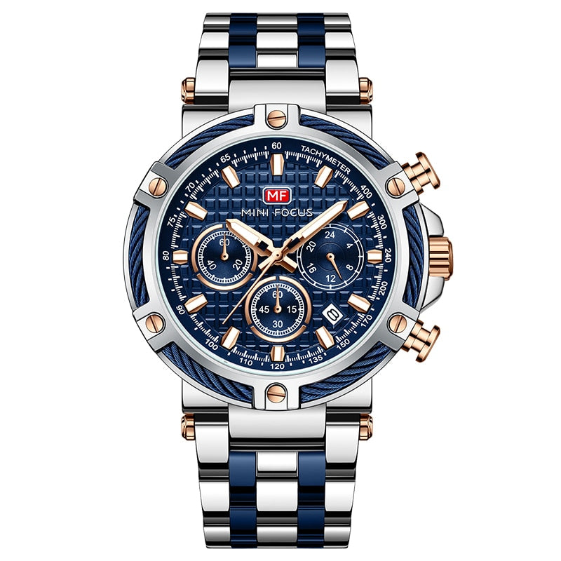 Velocity Chronograph – Men’s Stainless Steel Watch | Luminous Dial, Calendar & Stopwatch Function