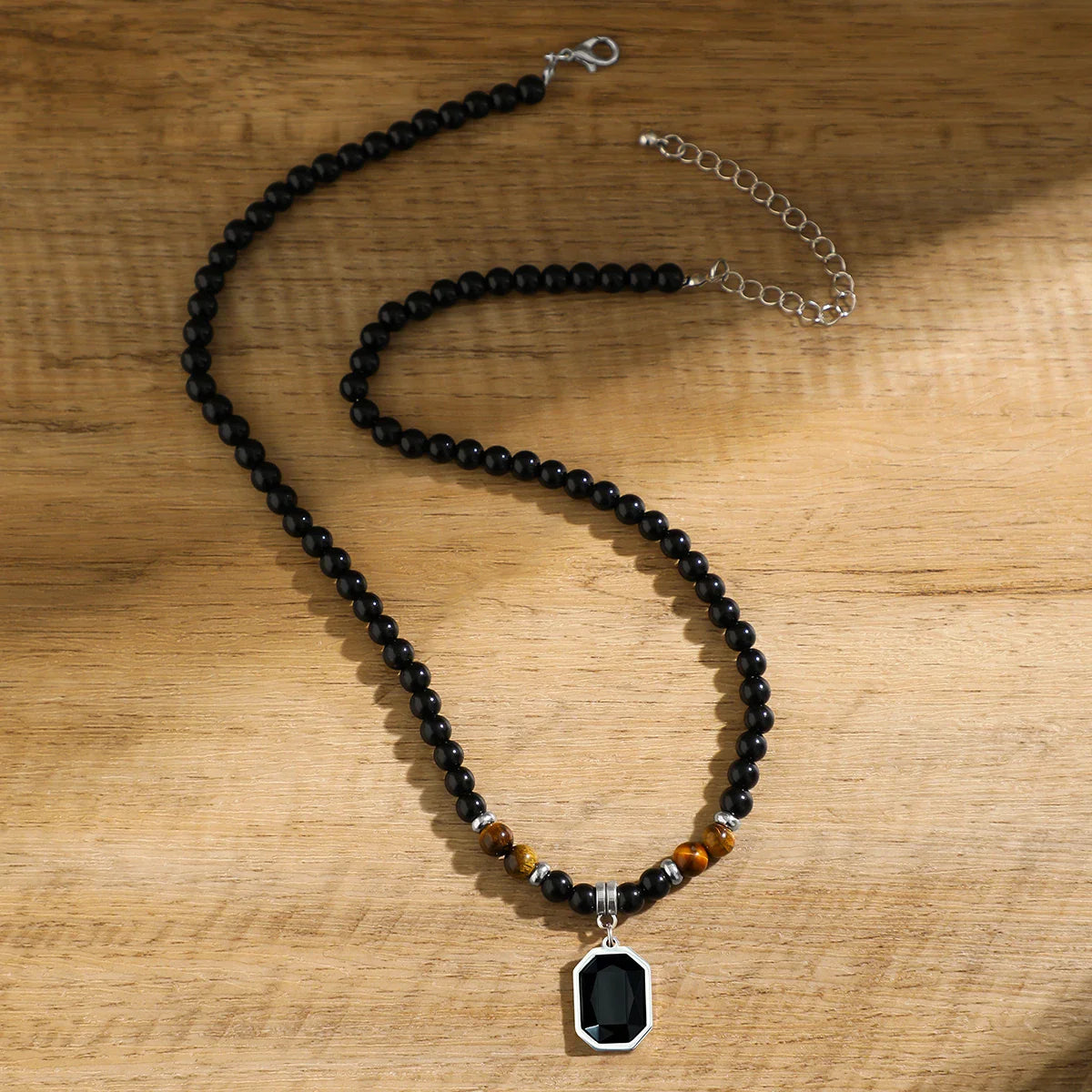 Valcien | Men Black Onyx Beaded Pendant Necklace