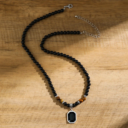 Valcien | Men Black Onyx Beaded Pendant Necklace