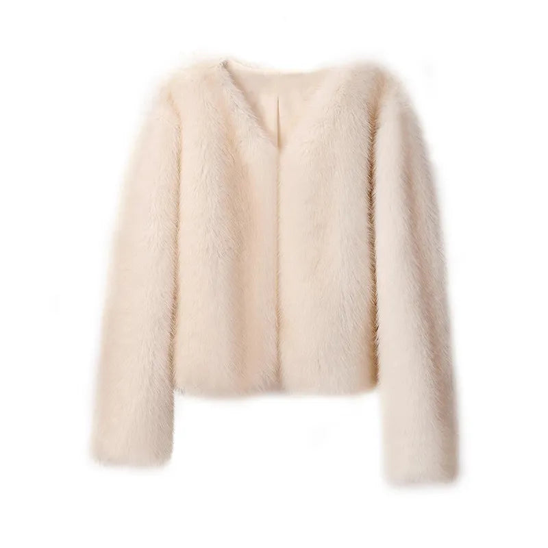 Women Vintage Warm Fluffy Cropped Fur Coat