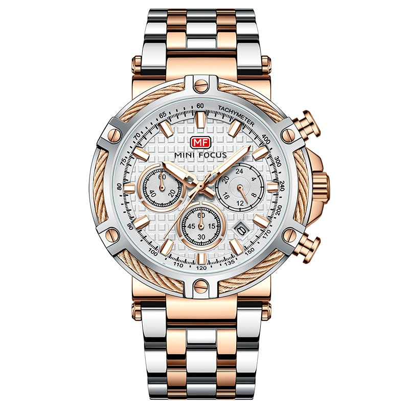 Velocity Chronograph – Men’s Stainless Steel Watch | Luminous Dial, Calendar & Stopwatch Function