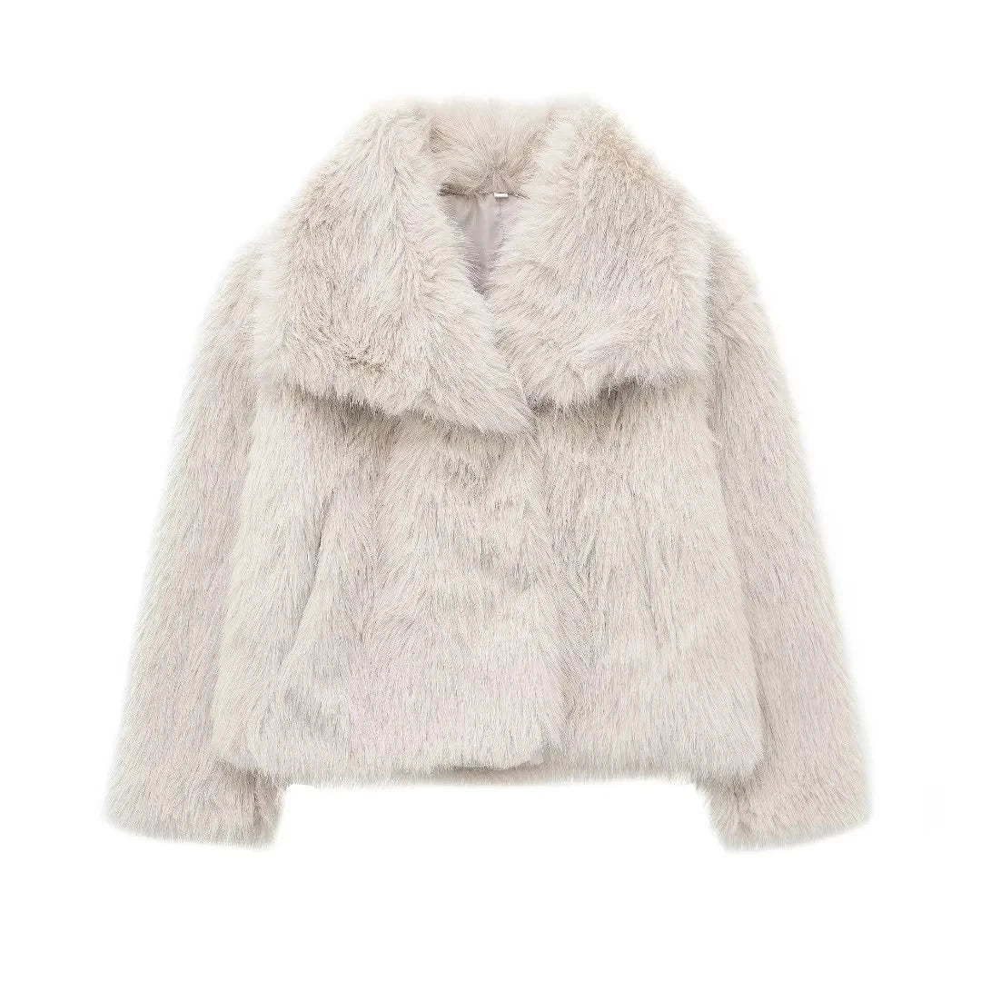 Women Short Woven Fur Coat | Loose Stand Collar Long Sleeve Coat
