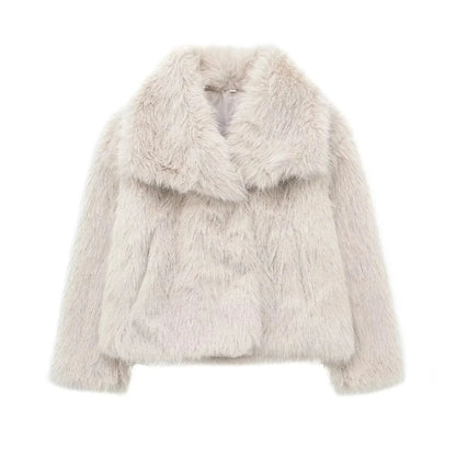 Women Short Woven Fur Coat | Loose Stand Collar Long Sleeve Coat