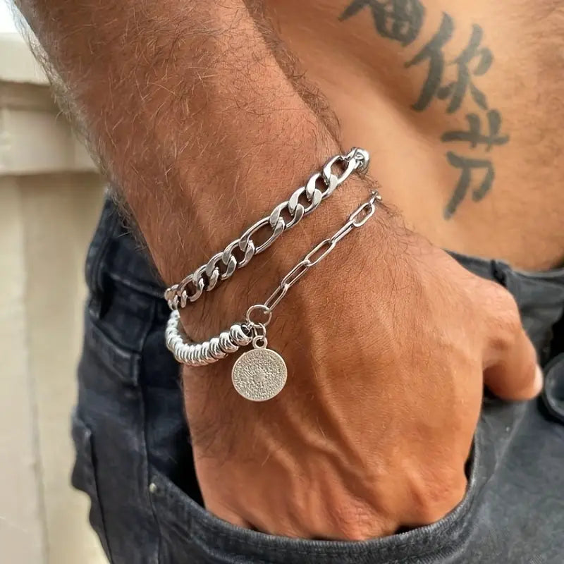 Valcien | Men Silver Duo Luxury Bracelet