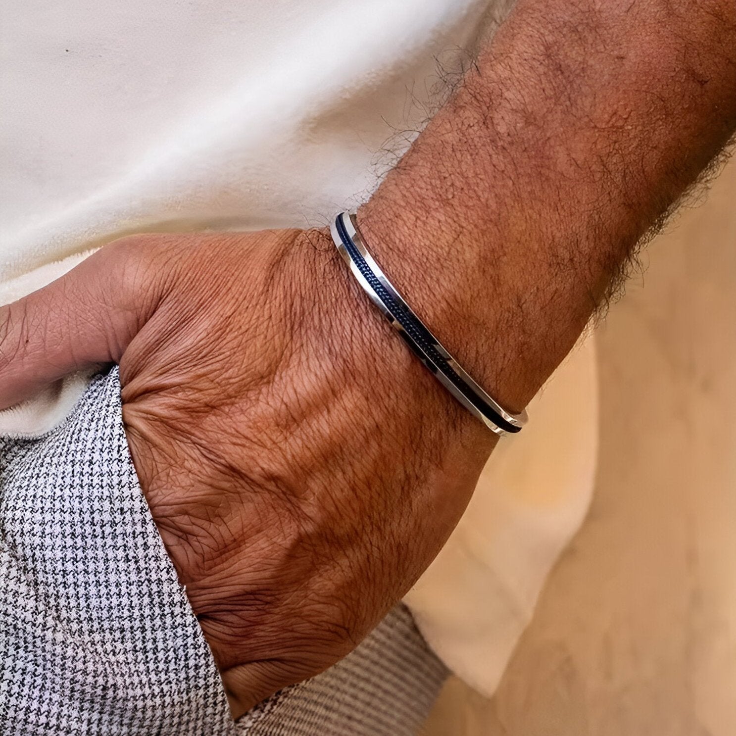 Valcien | Personalized Stainless Steel Cuff Bracelet With Integrated Cord
