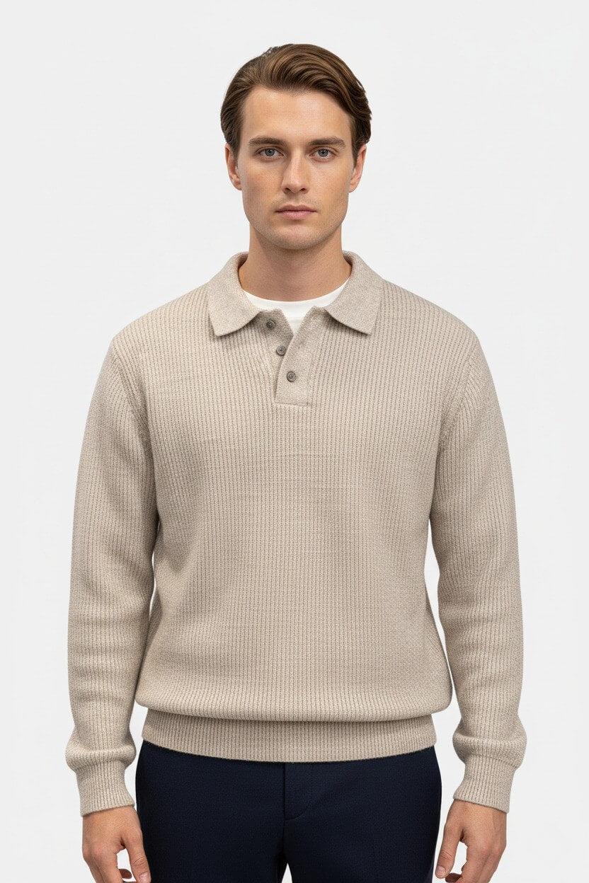 Valcien | Men’s Knitted Jumper – Polo Collar High Stretch Autumn Winter
