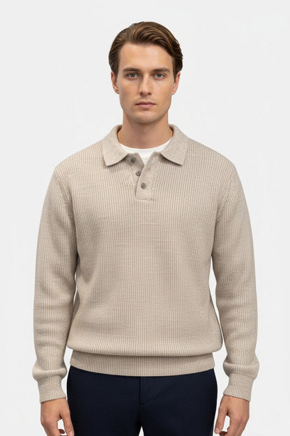 Valcien | Men’s Knitted Jumper – Polo Collar High Stretch Autumn Winter