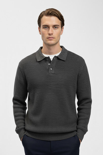 Valcien | Men’s Knitted Jumper – Polo Collar High Stretch Autumn Winter