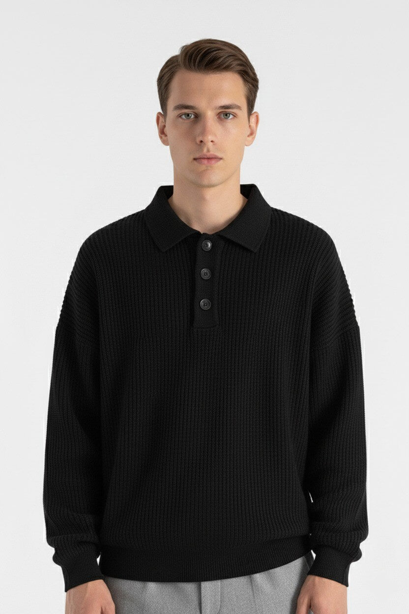 Valcien | Men’s Knitted Jumper – Loose Polo Collar Autumn Winter