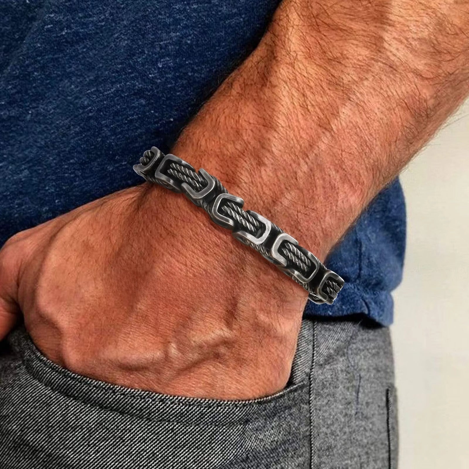 Rogue-Inspired Forged Chain Cuff for Men – Bold Stainless Steel Bracelet
