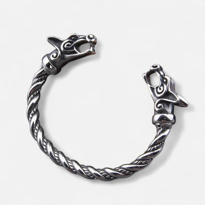 Valcien | Men's Wolf Head Torc Bracelet – Stainless Steel Strength, Symbolic Power