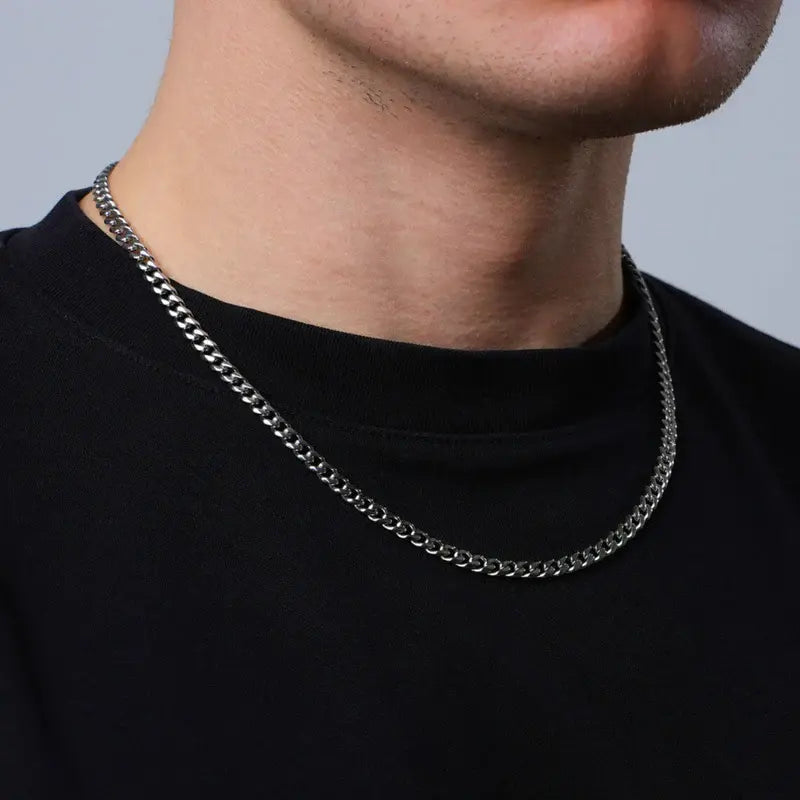 CUBAN 5MM CHAIN NECKLACE - WHITE GOLD