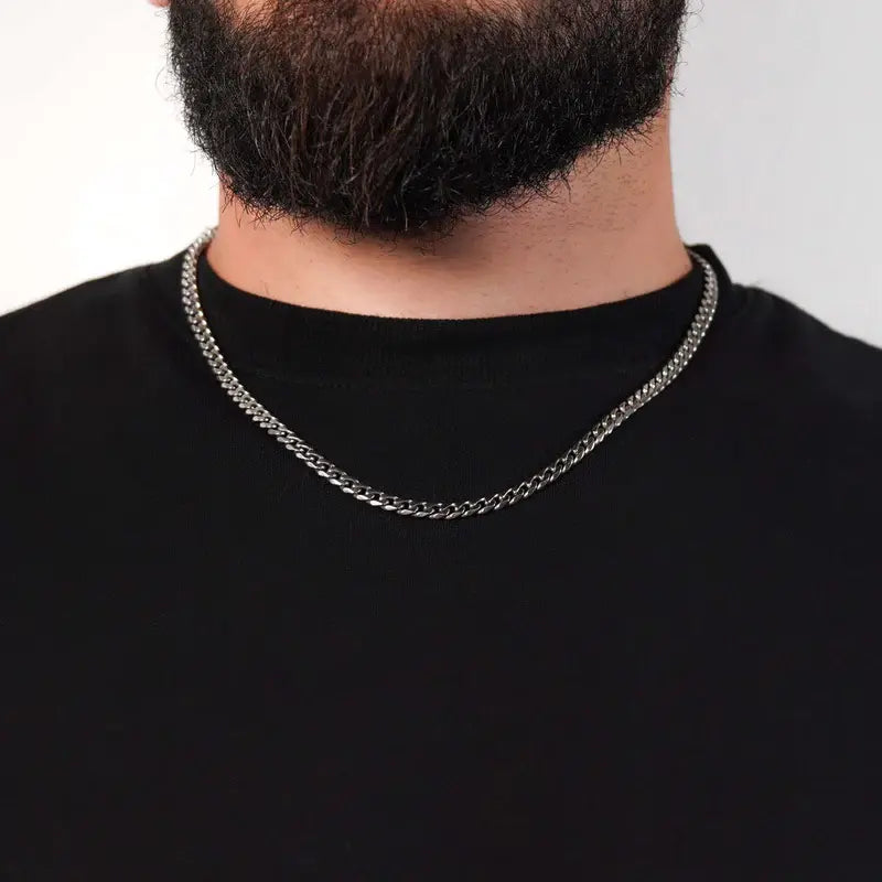CUBAN 5MM CHAIN NECKLACE - WHITE GOLD