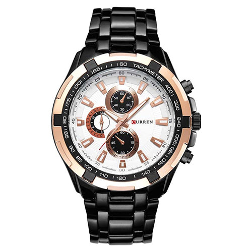 Curren – Men’s Stainless Steel Watch - Black Strap, Rose Gold Case, White Dial